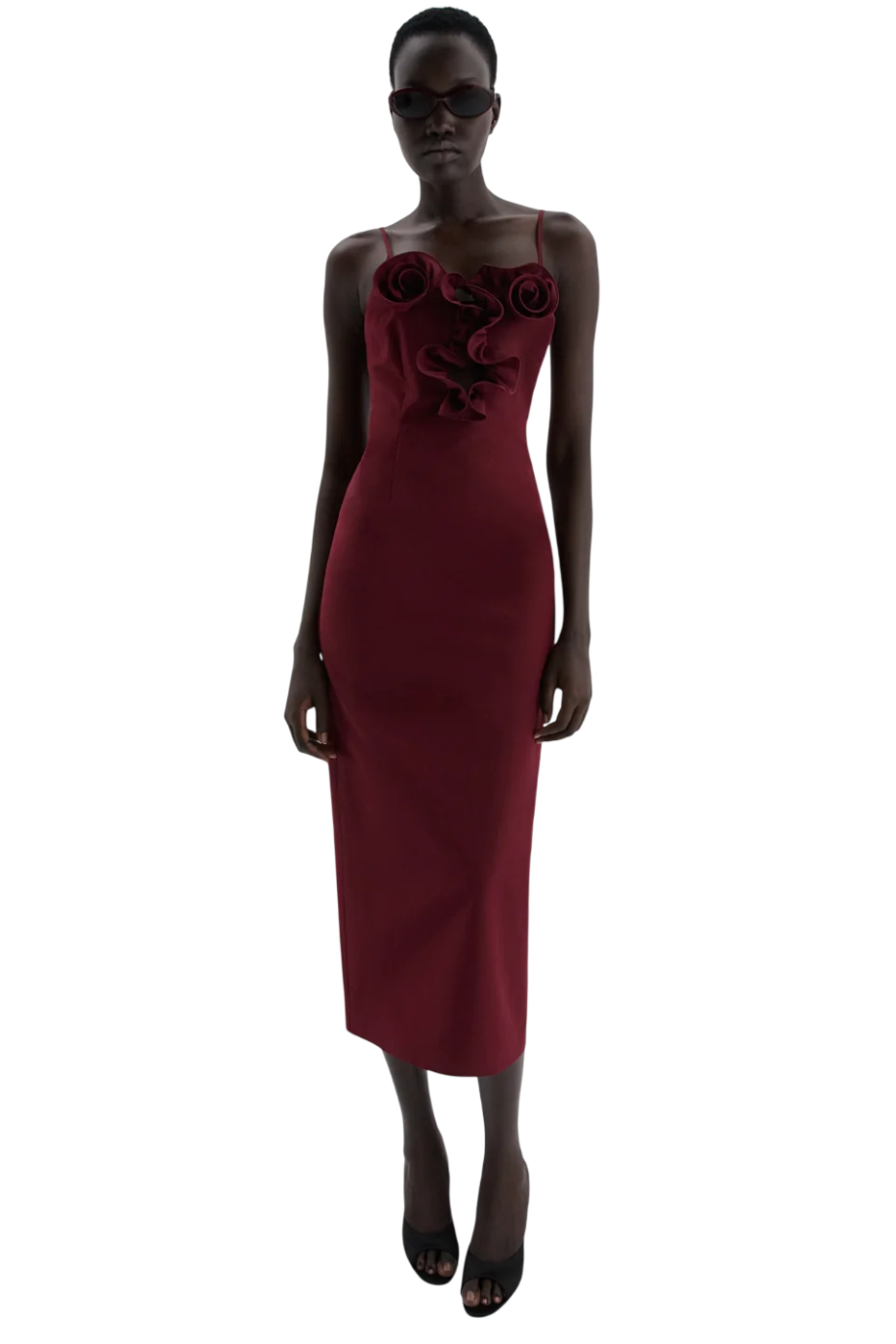 Cotton and silk flower-detail midi beach dress in bordeaux