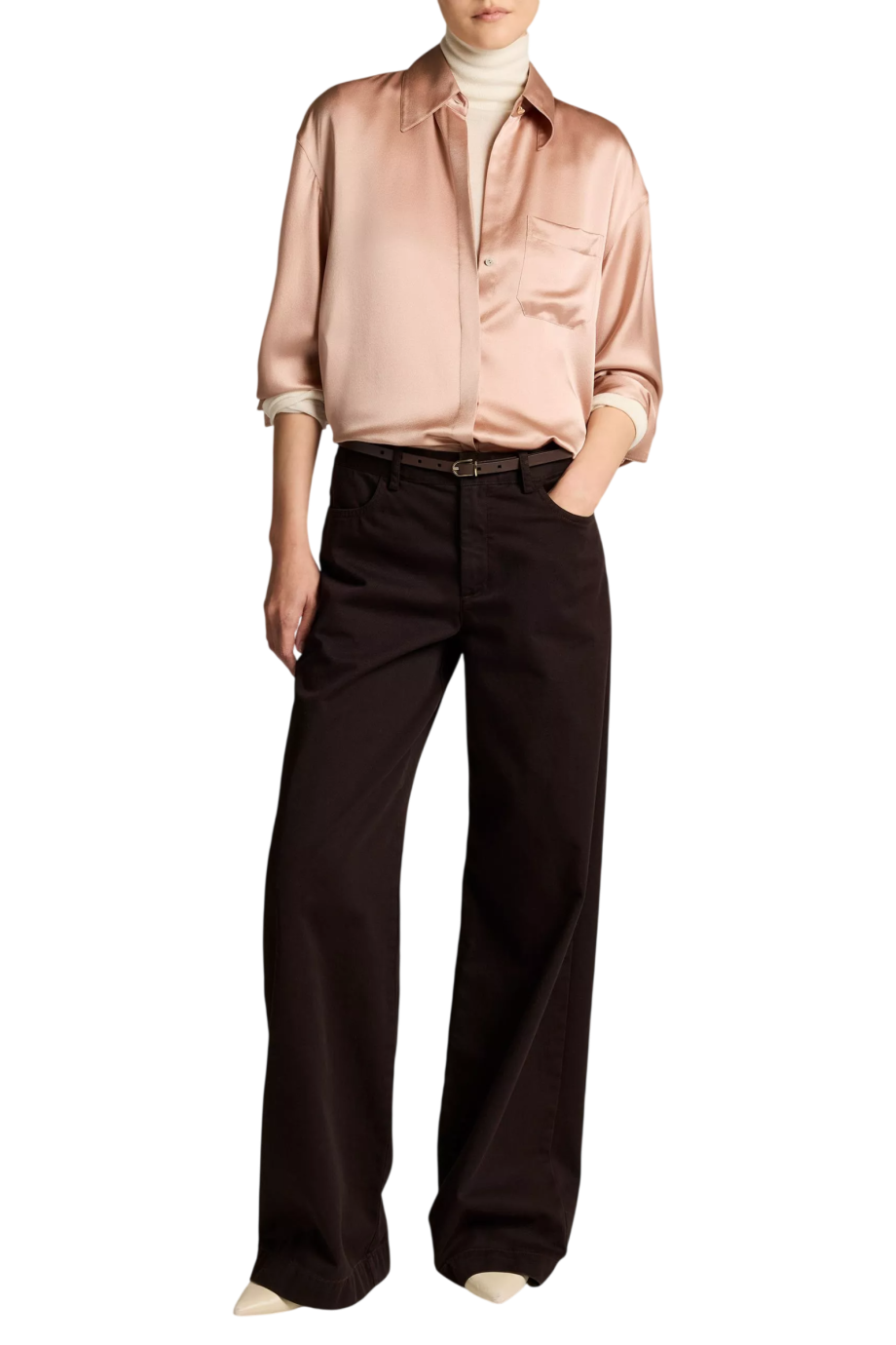 Silk dolman-sleeve blouse in blush