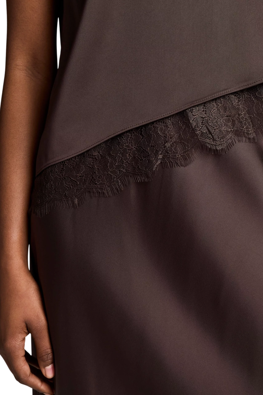 Lace-trim satin asymmetric shell in iron