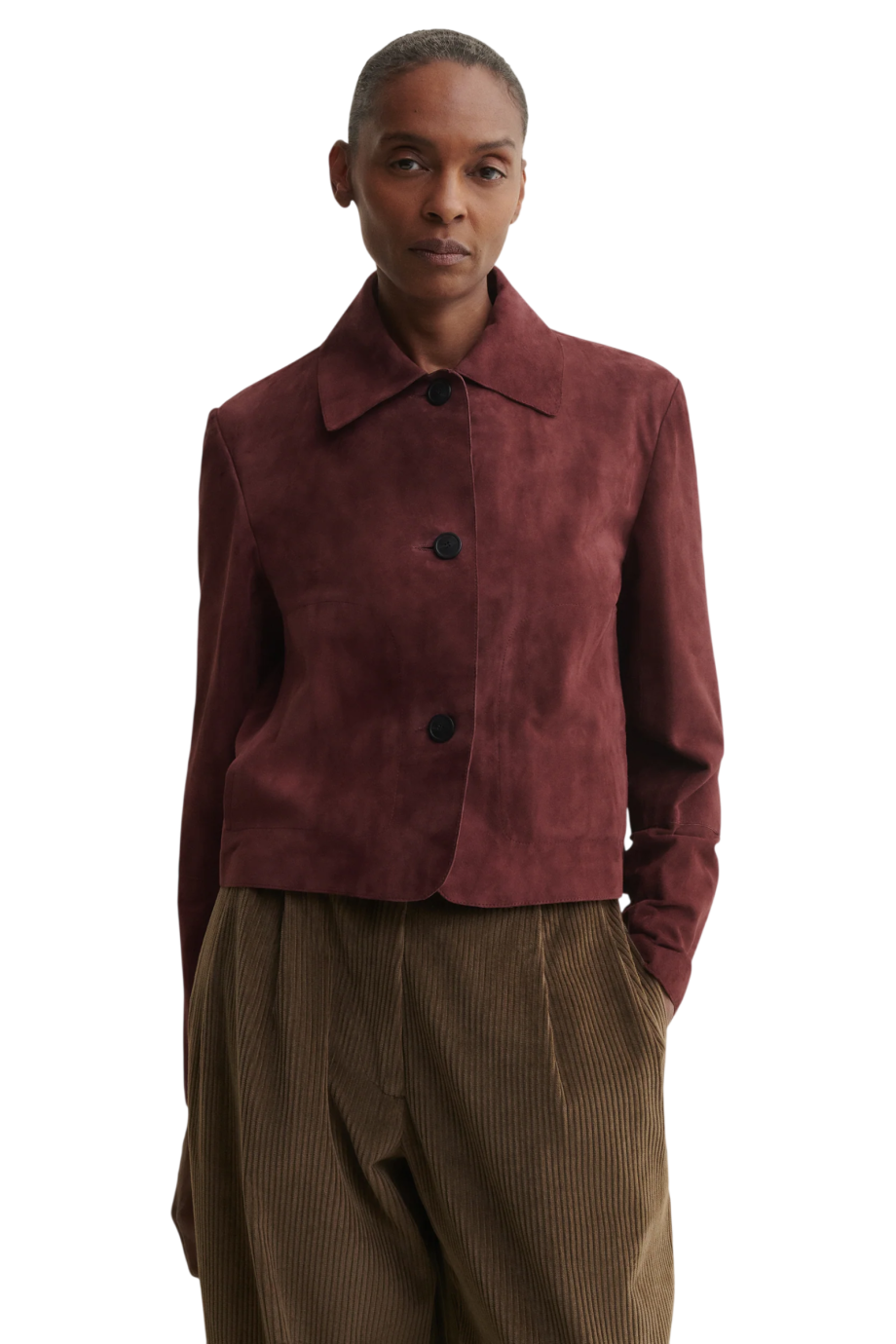 Emy tailored suede jacket in mahogany