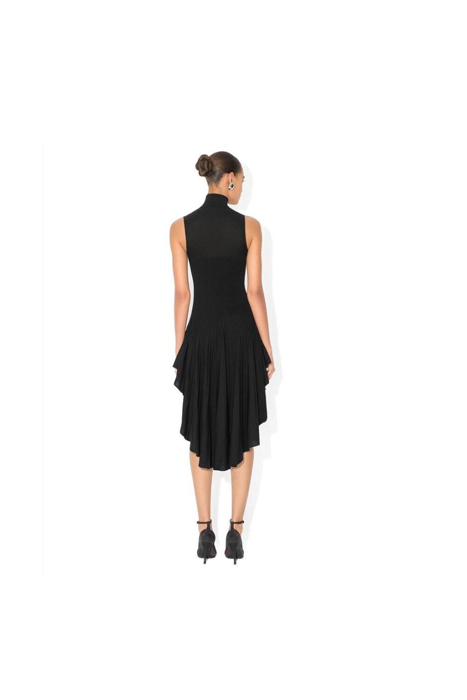 Pointed-hem velvet midi dress in black