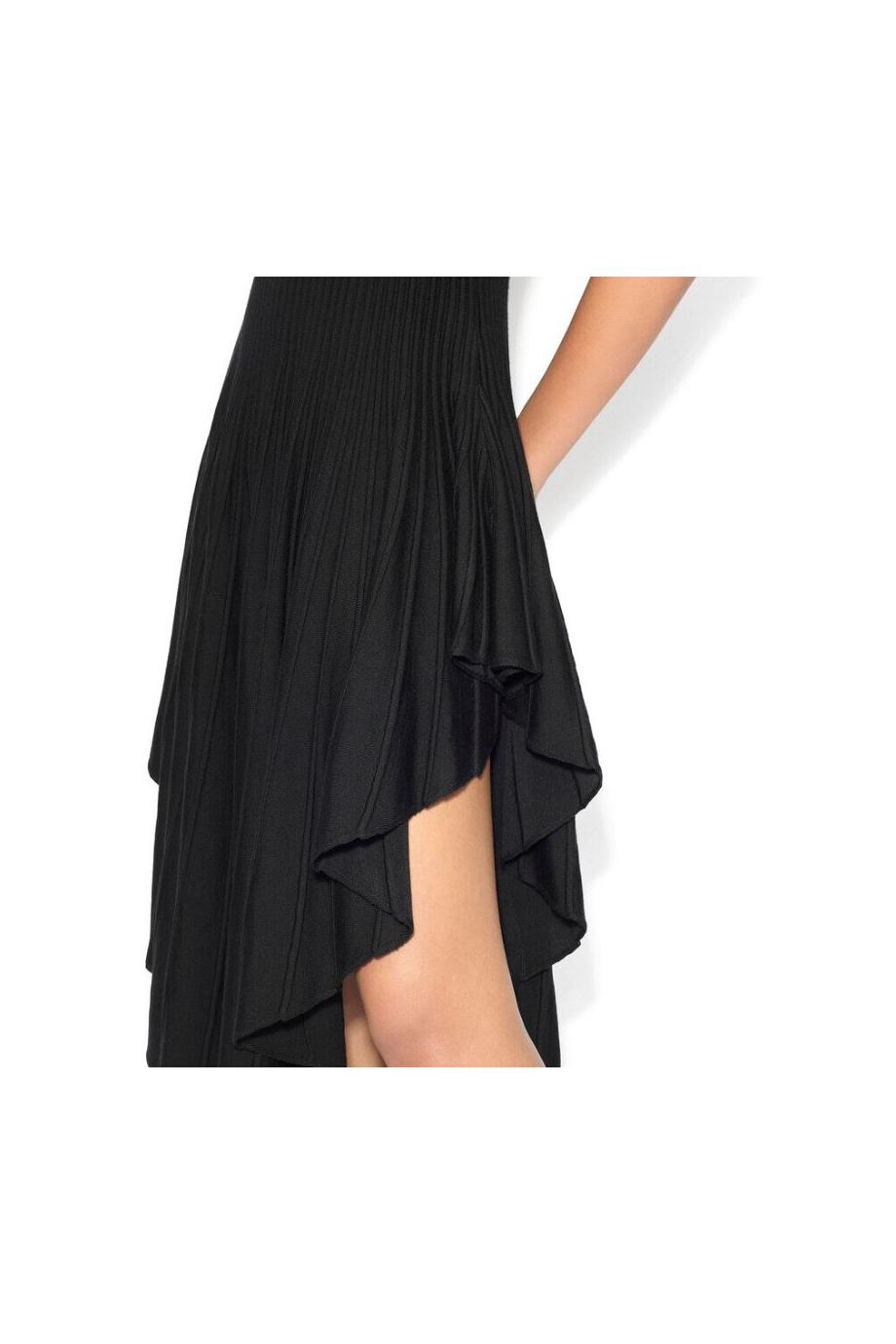 Pointed-hem velvet midi dress in black