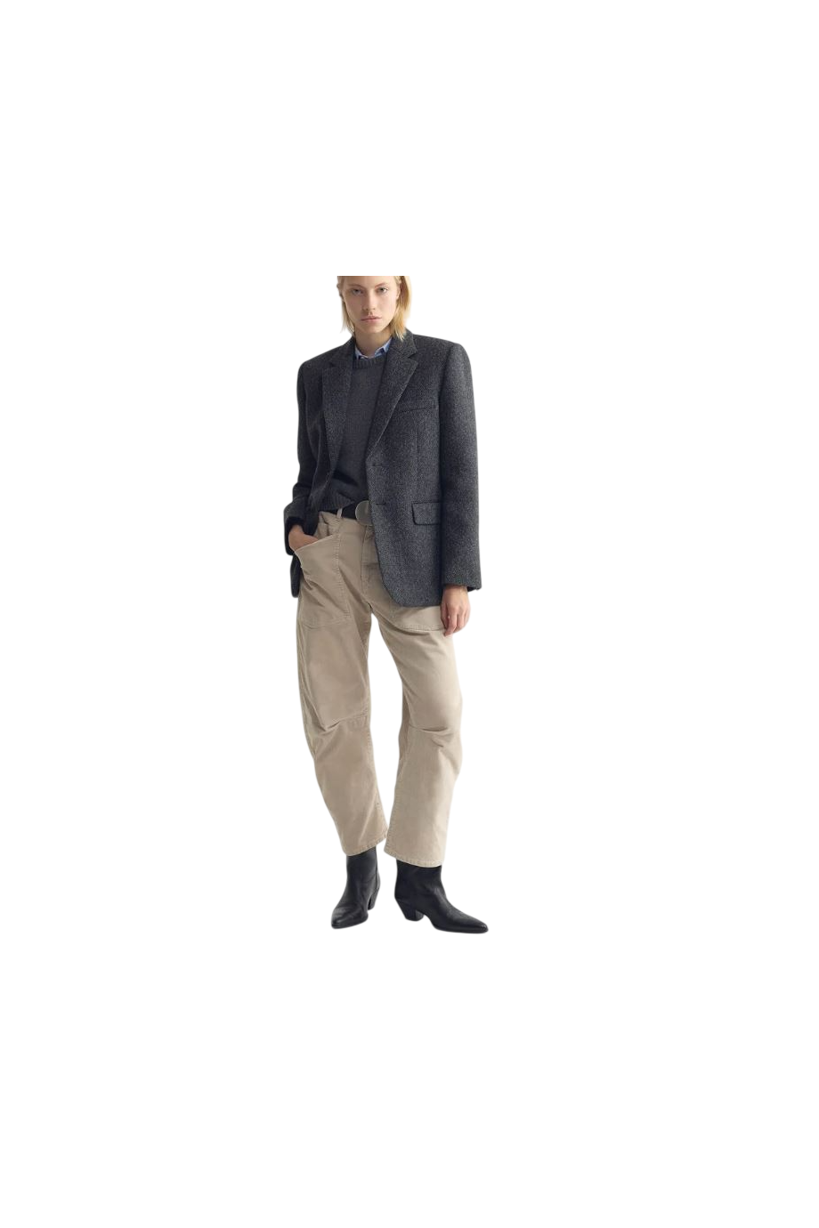 Shon corduroy barrel-leg pants in stone