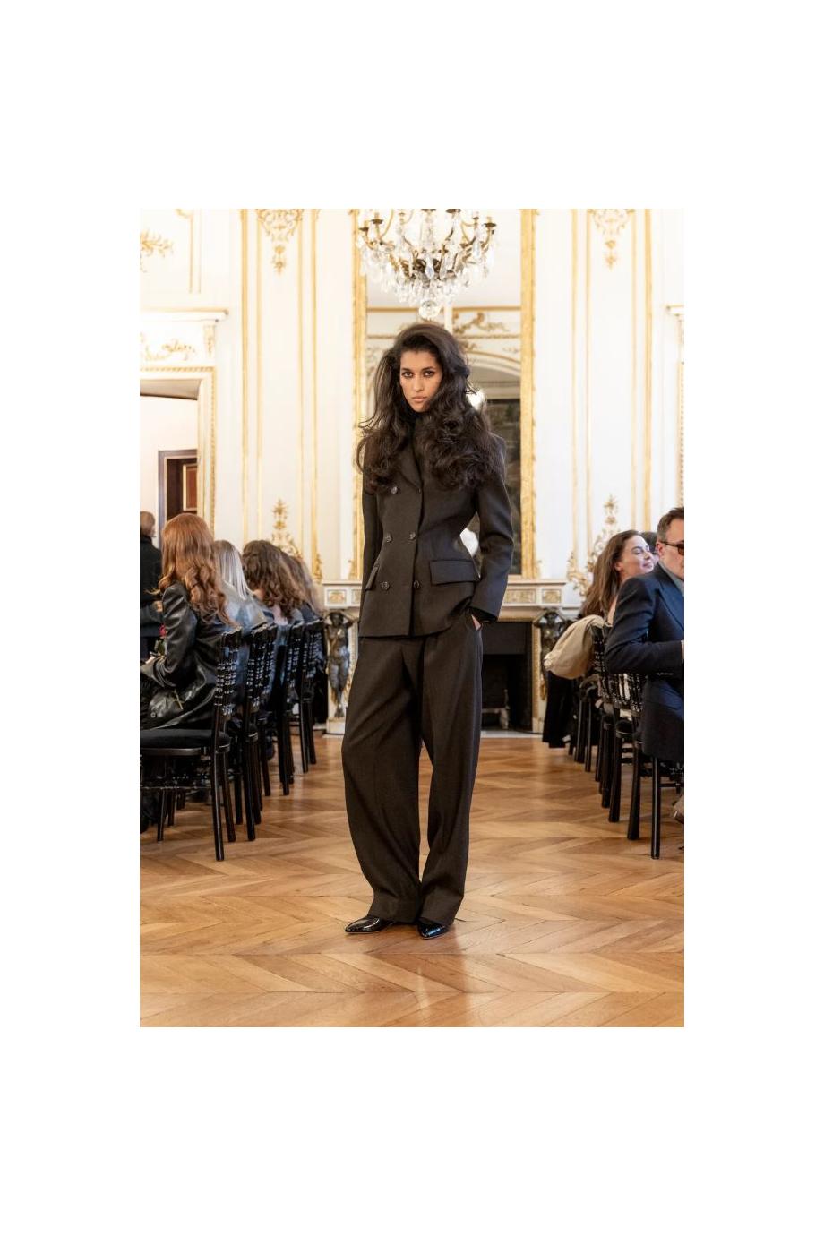 Straight-leg wool-blend pants in dark brown