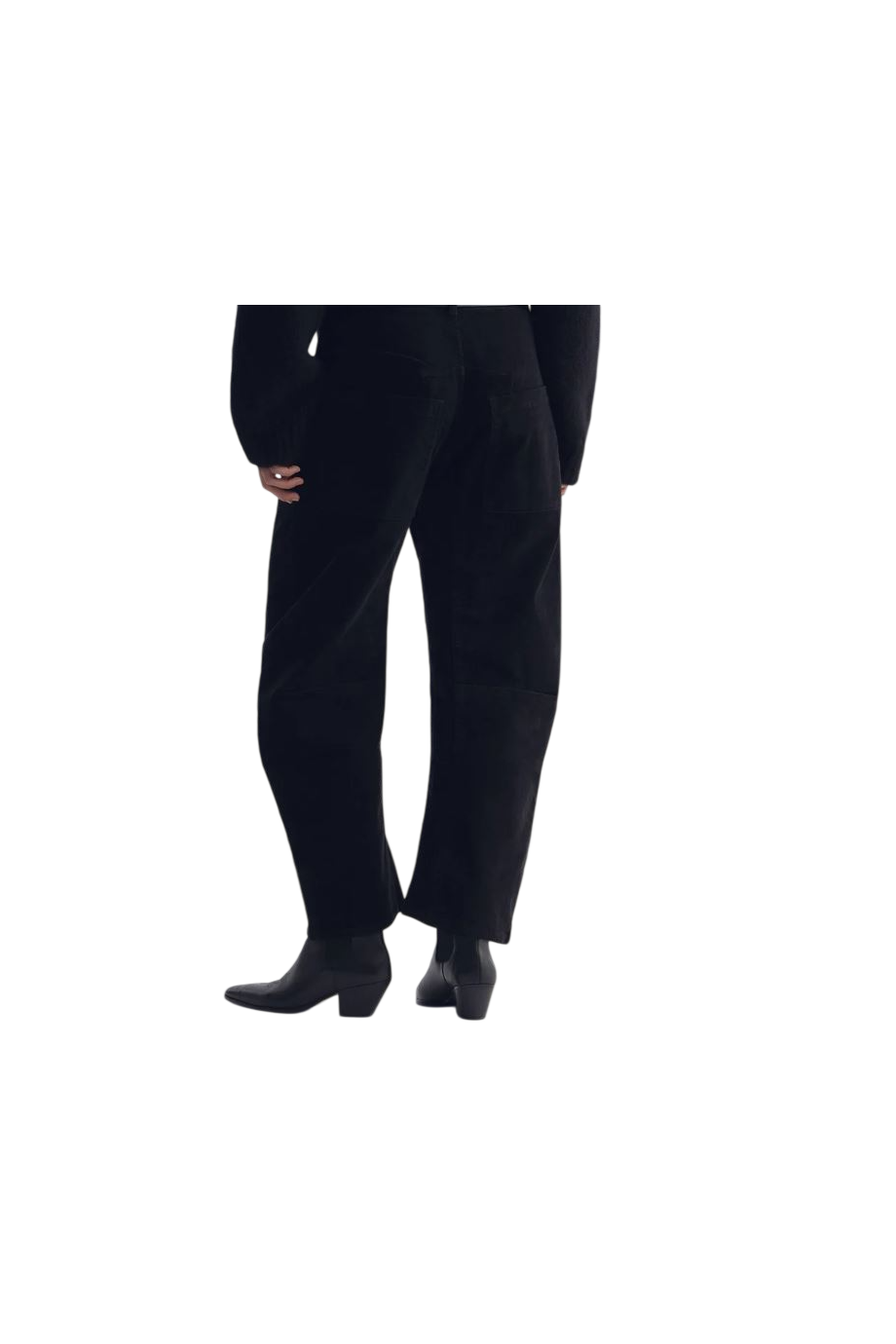 Shon corduroy barrel-leg pants in dark charcoal