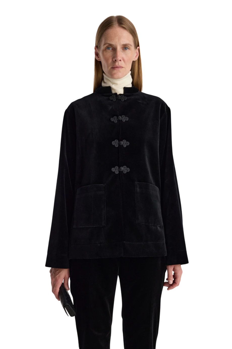 Pankou closure velvet jacket in black