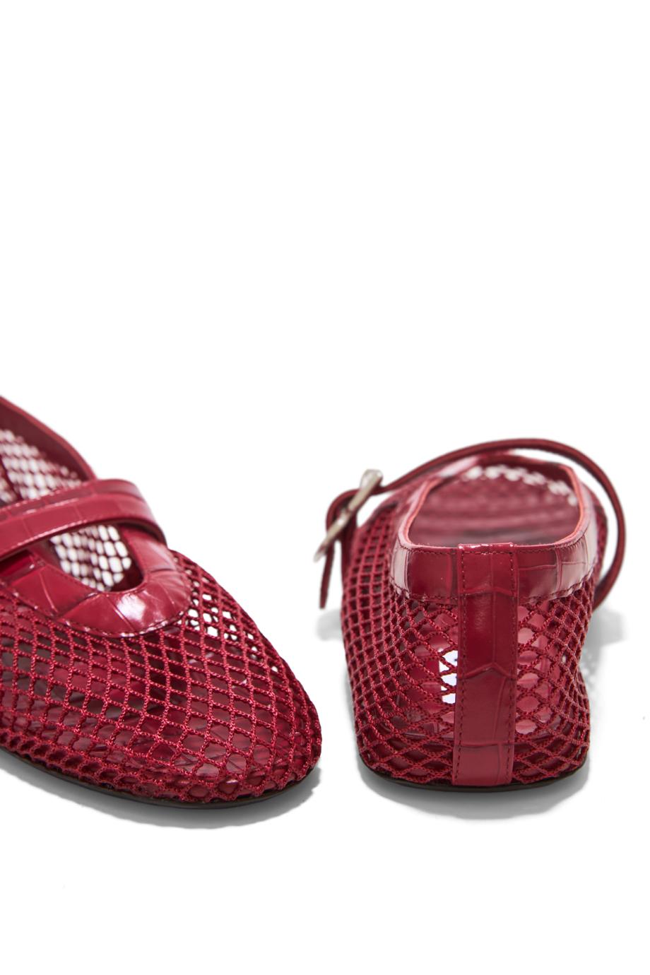 La Ballerine fishnet and crocodile-embossed calfskin flats in cerise
