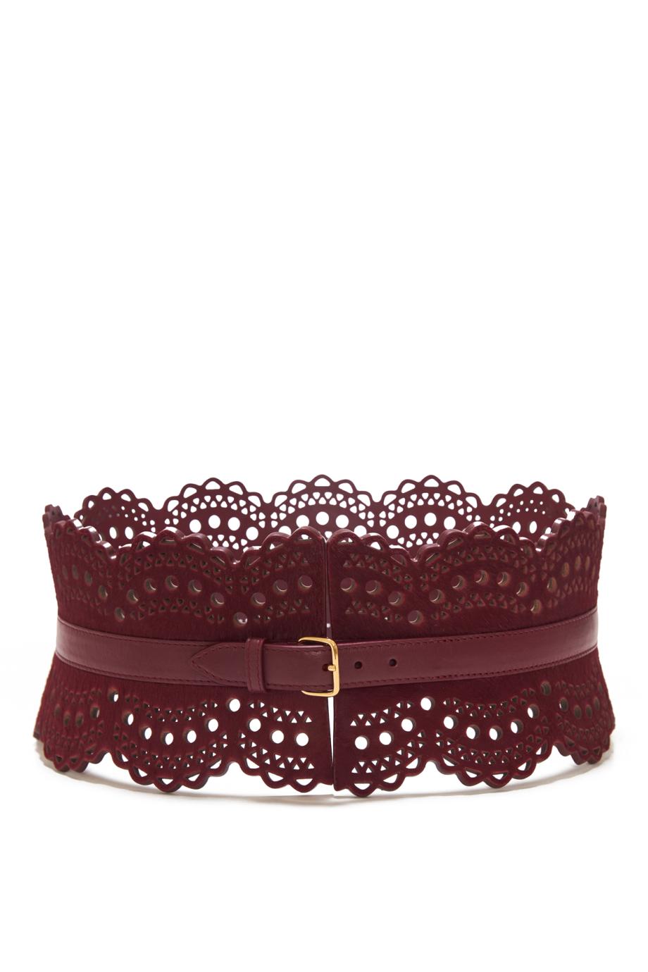 Vienne perforated haircalf belt in cerise