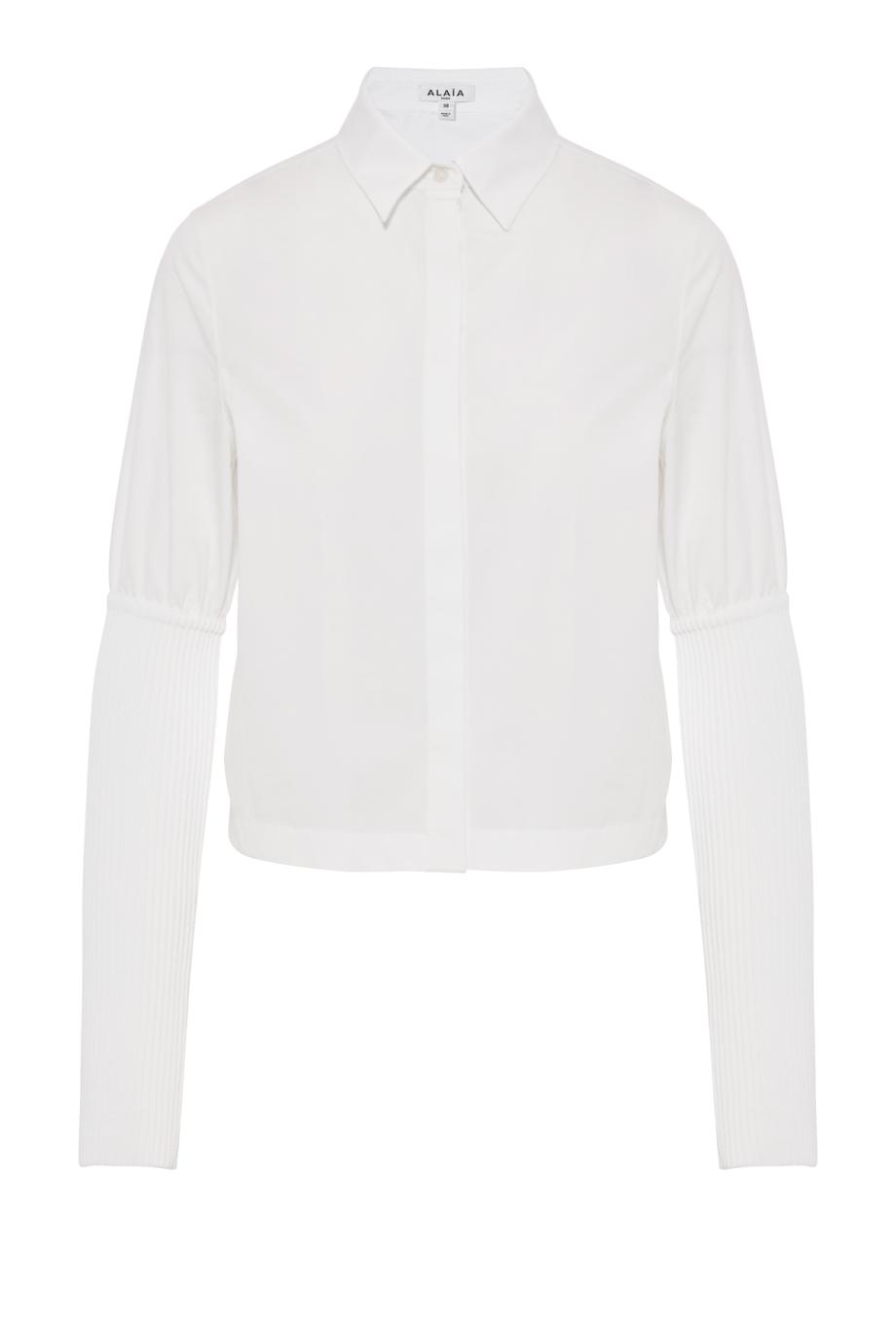 Rib-sleeve cotton poplin shirt in white