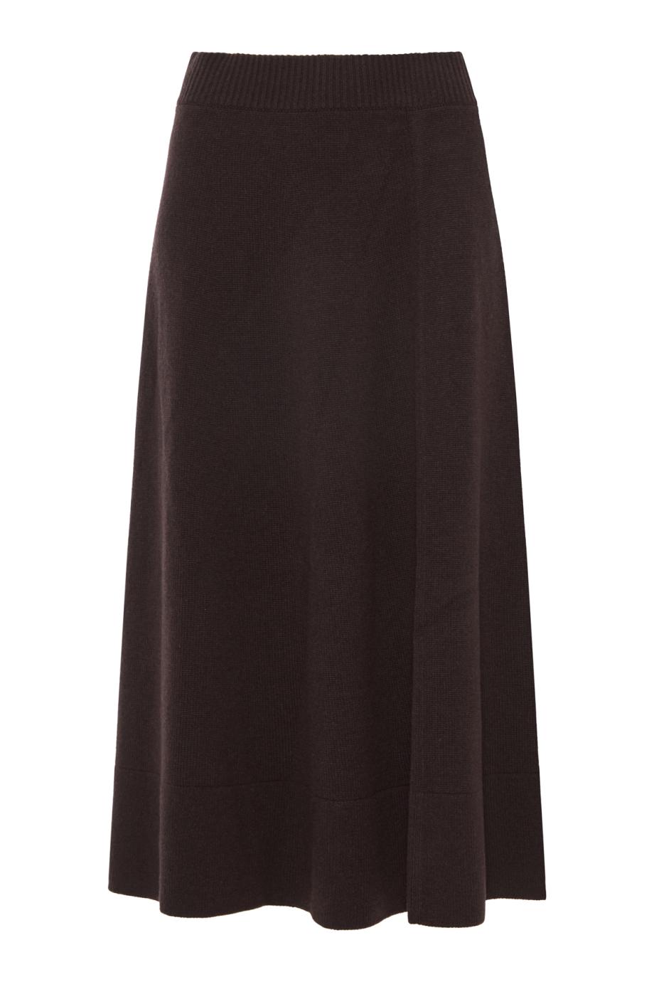 High-waisted cashmere midi skirt in ebony