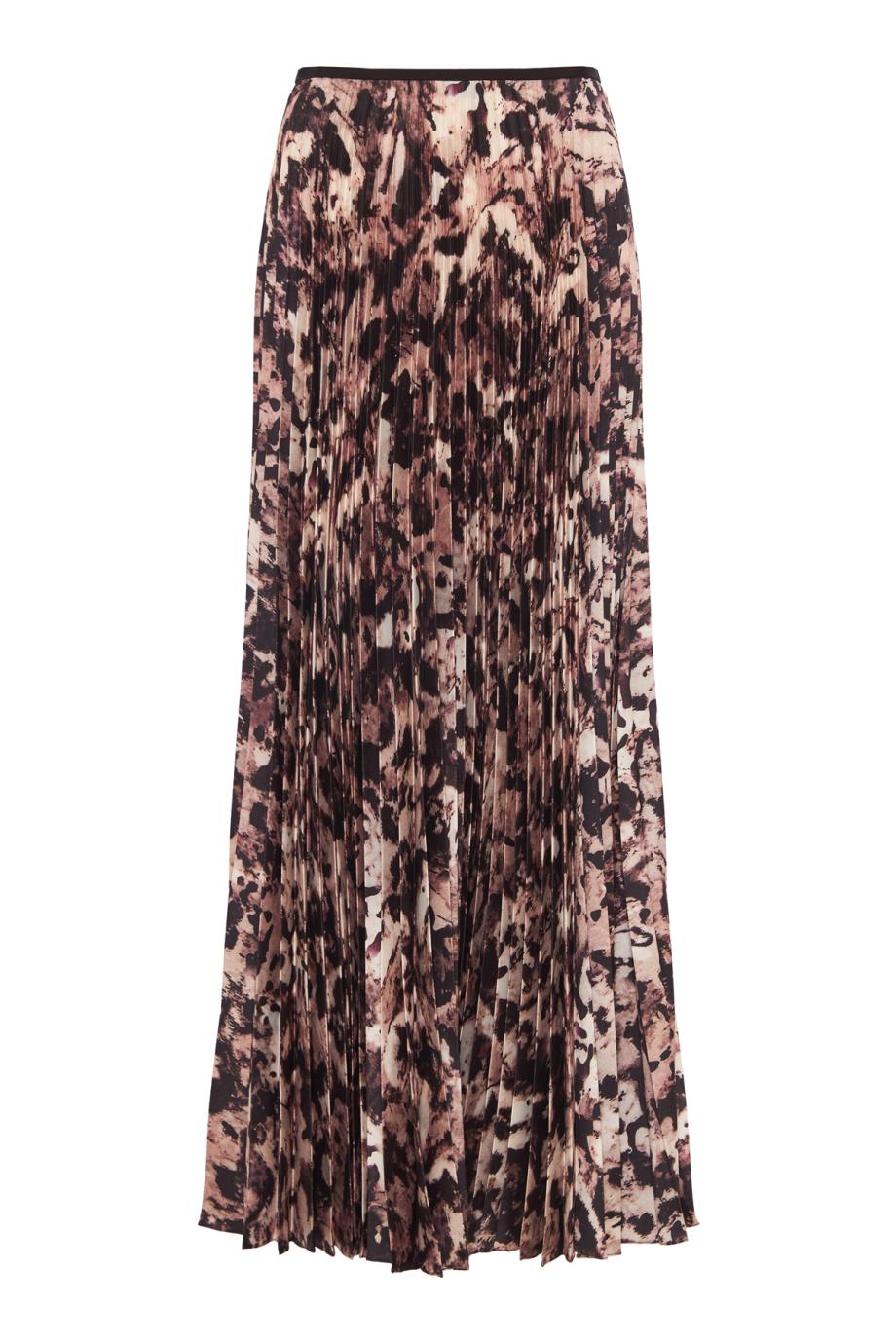 Printed plissé crepe midi skirt in brown