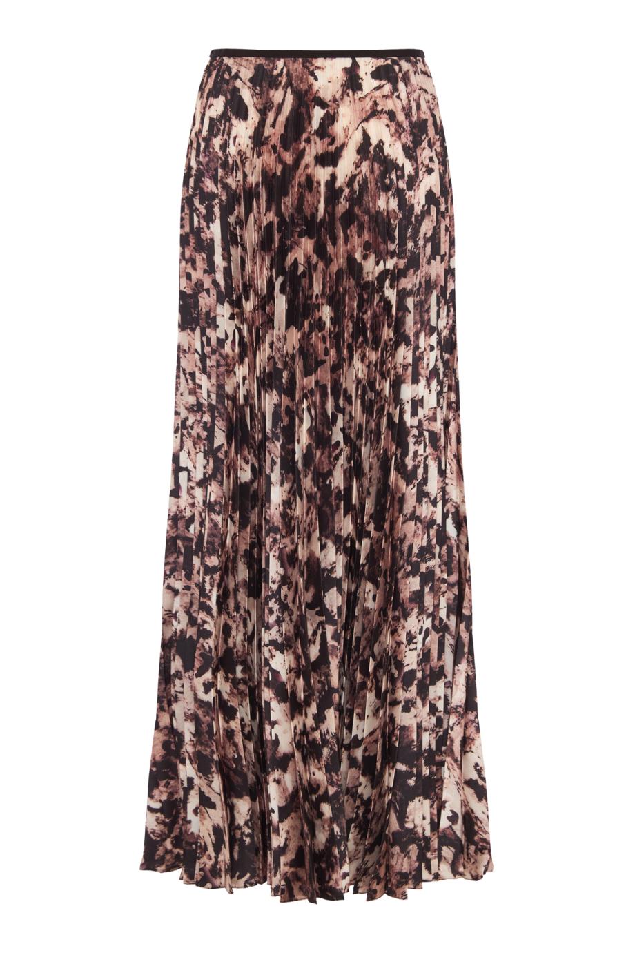 Printed plissé crepe midi skirt in brown