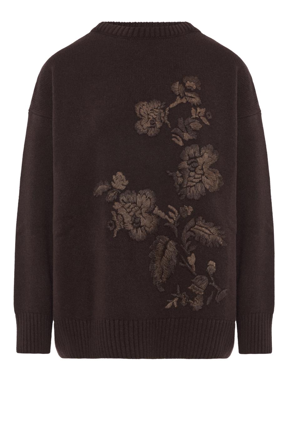 Embroidered cashmere sweater in ebony