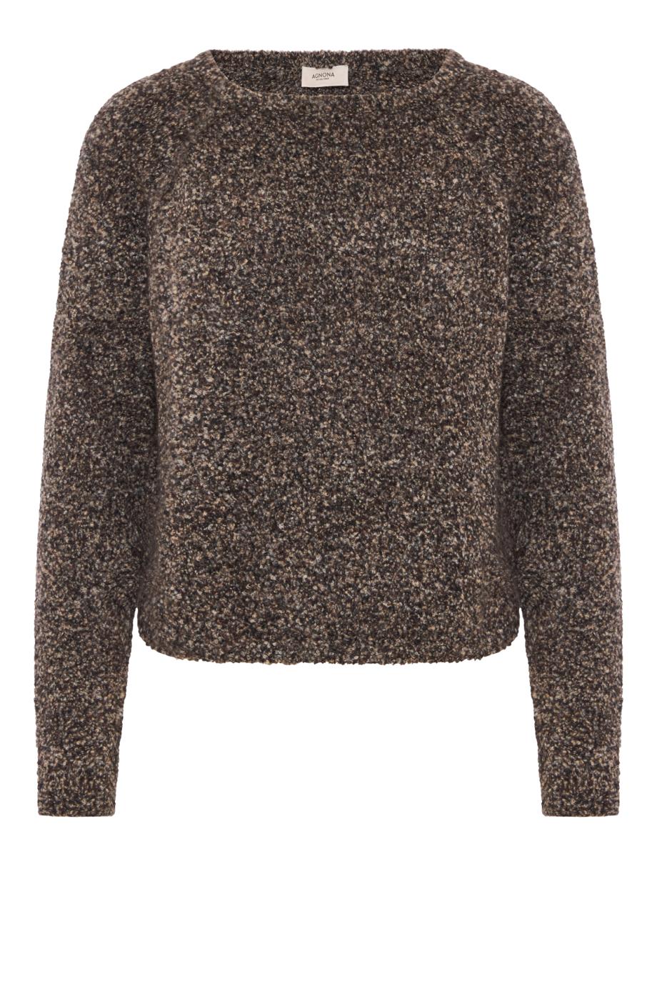 Cropped bouclé cashmere and silk sweater in chocolate