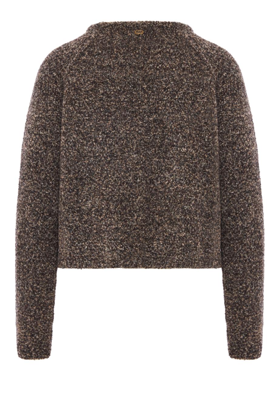 Cropped bouclé cashmere and silk sweater in chocolate