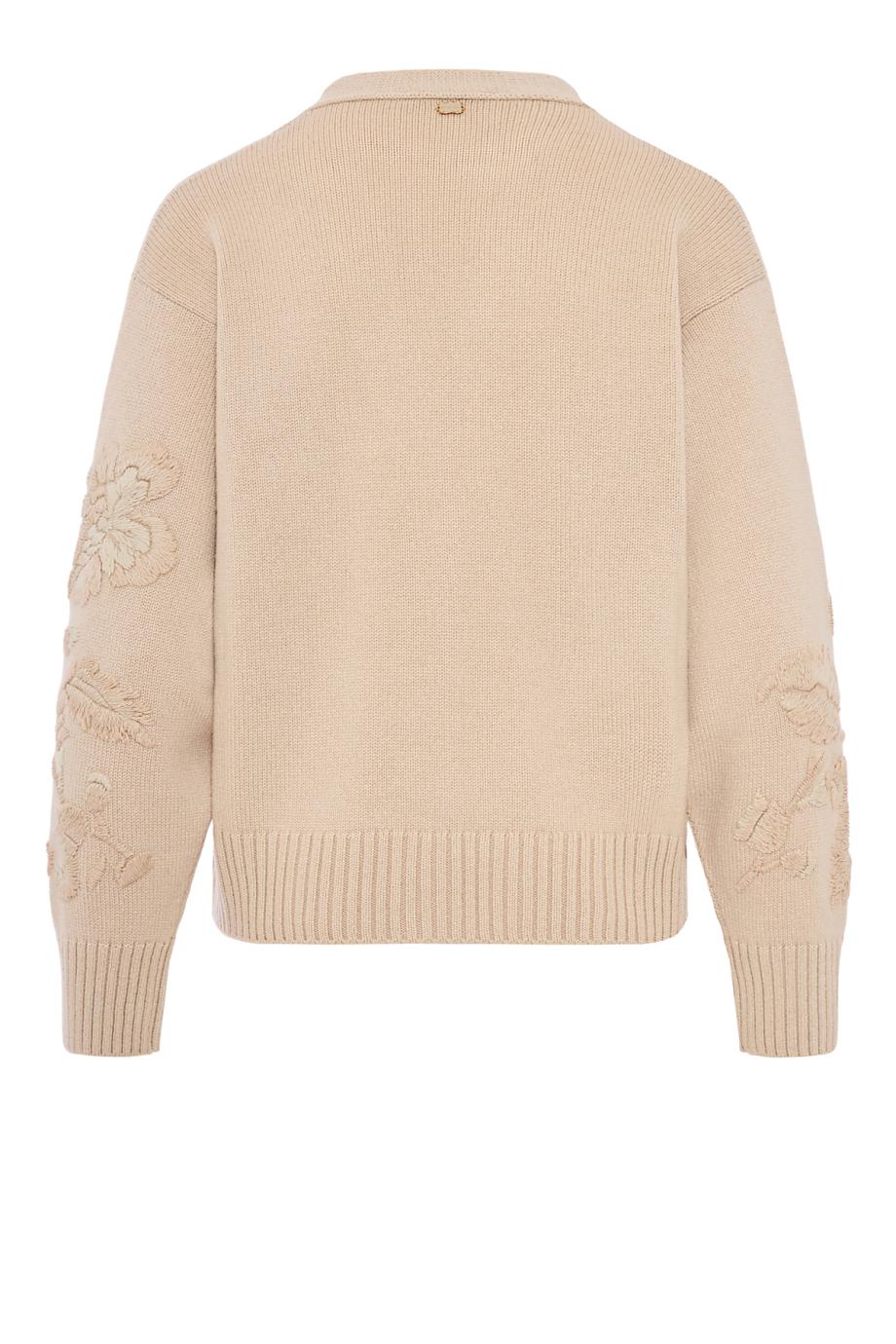 Embroidered cashmere cardigan in grege