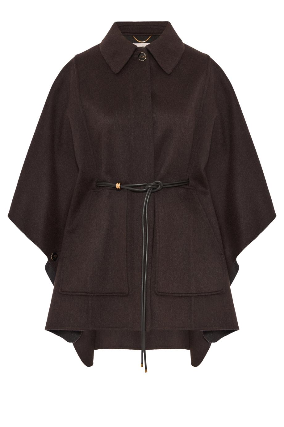 Belted cashmere double-face cape in ebony