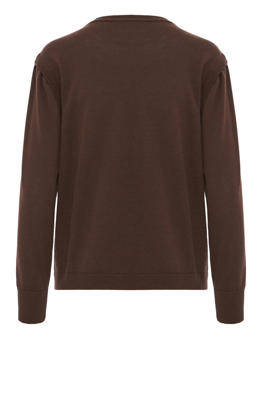 Intarsia knitted wool and cotton sweater in brown