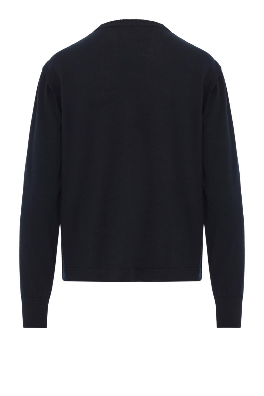 Intarsia knitted wool and cotton sweater in navy