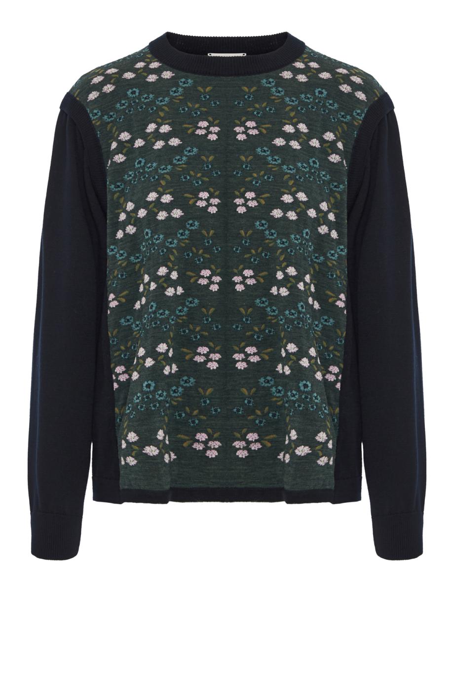 Intarsia knitted wool and cotton sweater in green