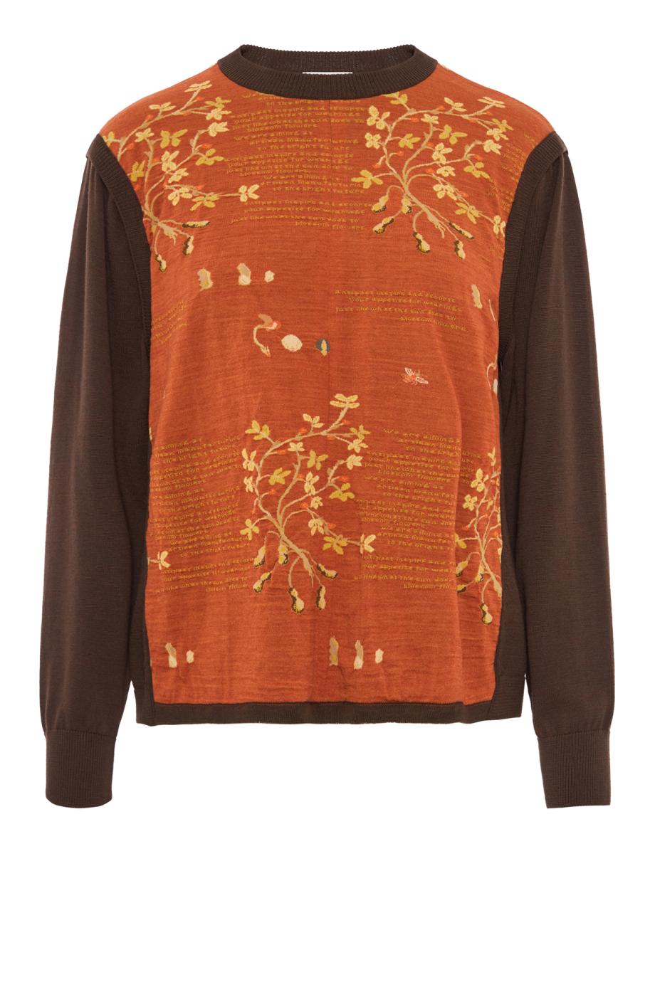Embroidered wool and cotton sweater in orange
