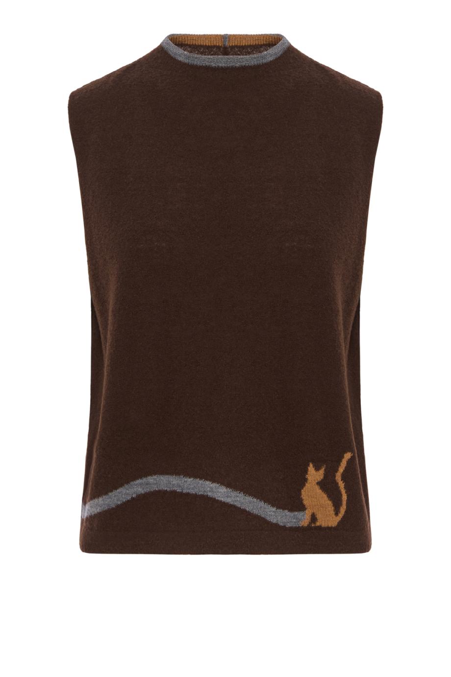 Intarsia knitted wool-blend vest in brown