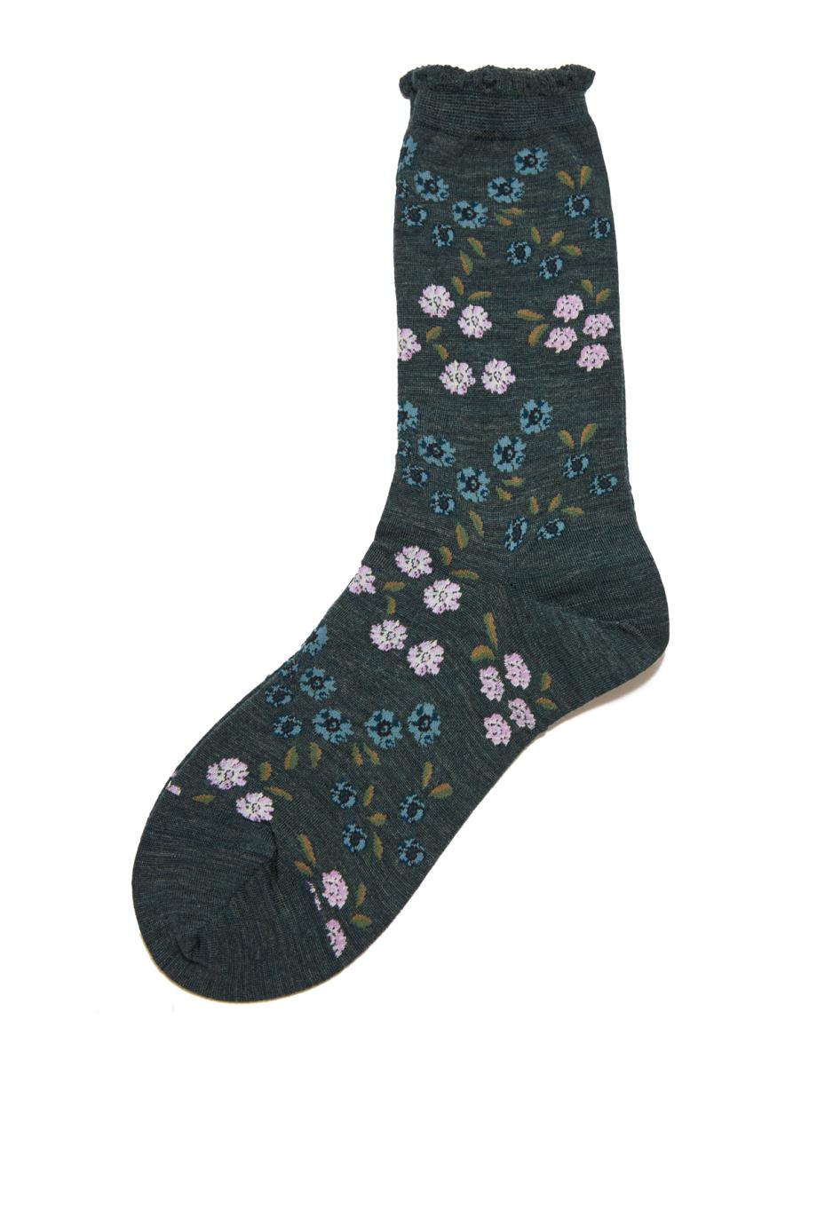 Floral intarsia wool-blend socks in green
