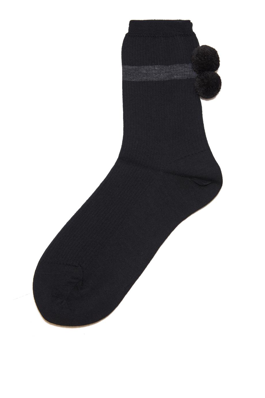 Pom-pom wool-blend socks in black