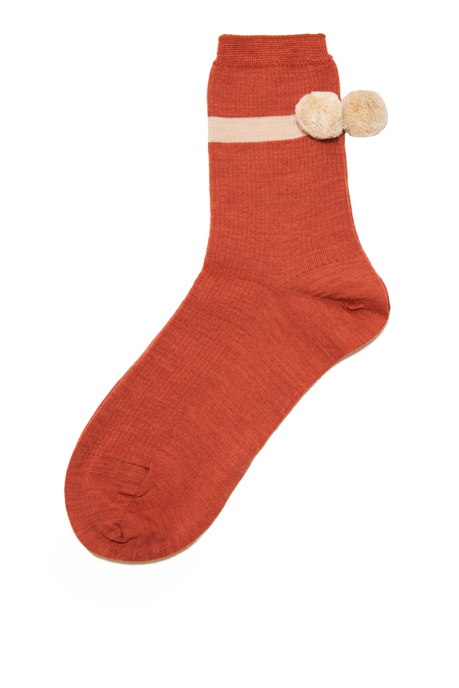 Pom-pom wool-blend socks in orange