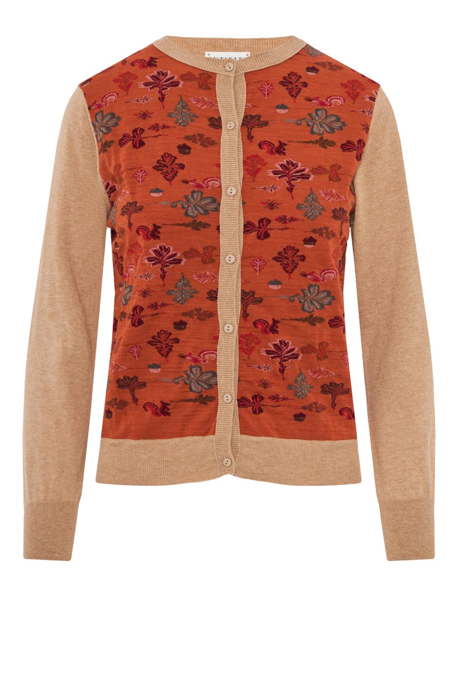 Intarsia knitted cotton and cashmere cardigan in orange