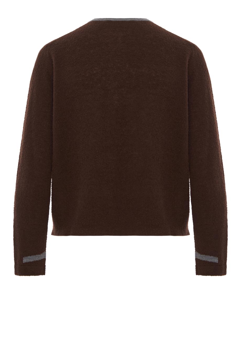 Intarsia knitted wool-blend cardigan in brown