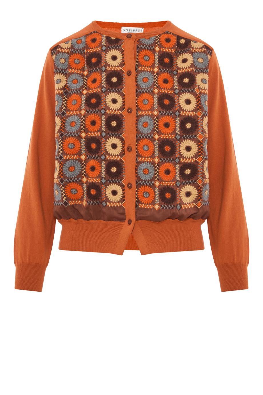 Embroidered cotton and cashmere cardigan in orange
