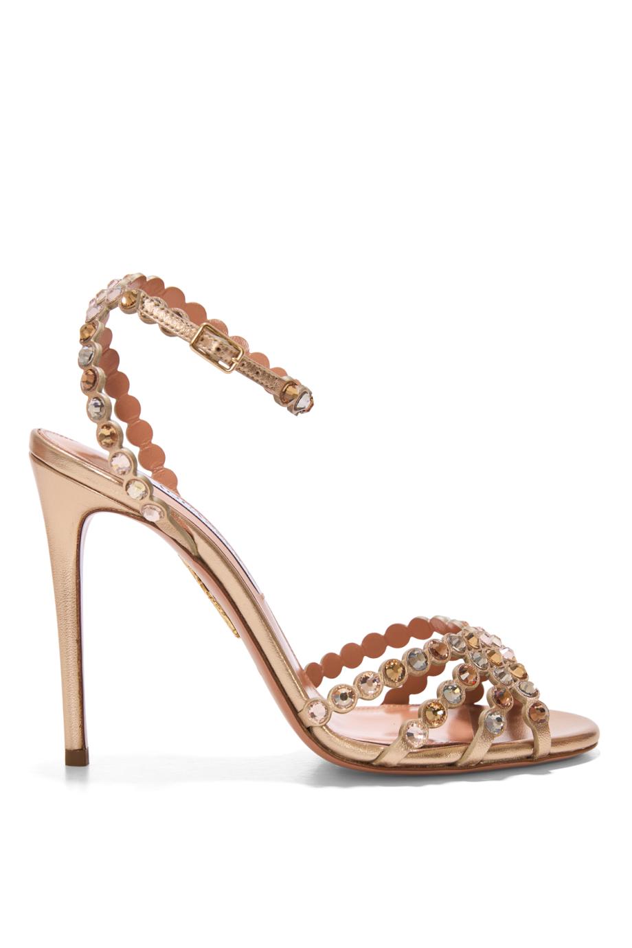 Tequila 105 crystal-embellished leather sandals in light copper