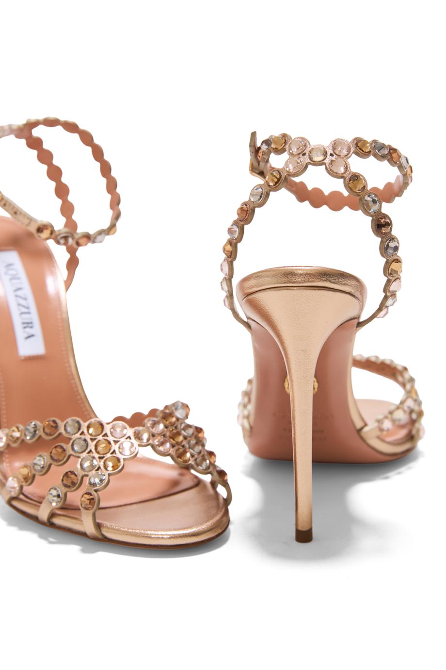Tequila 105 crystal-embellished leather sandals in light copper
