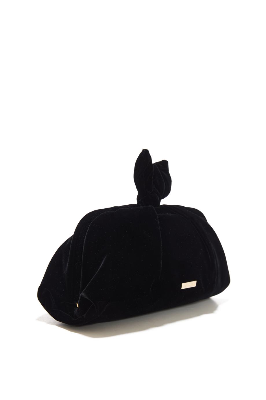 Bow Tie velvet clutch in black