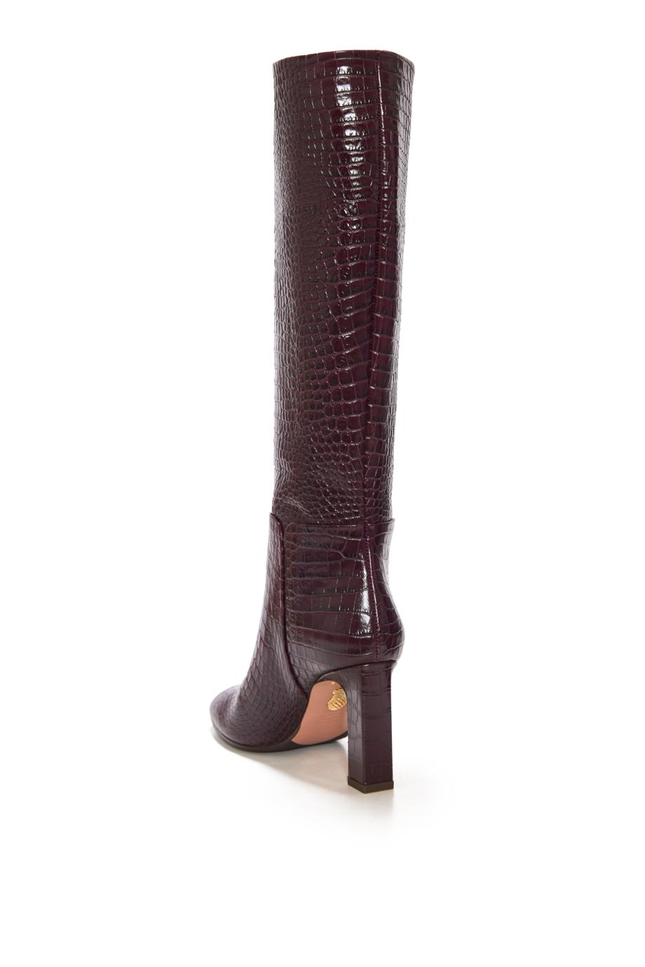 Sellier 85 croc-embossed leather boots in rich plum