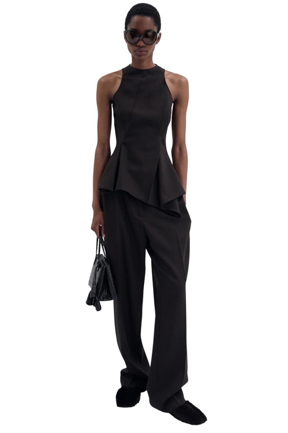 Straight-leg wool-blend pants in dark brown