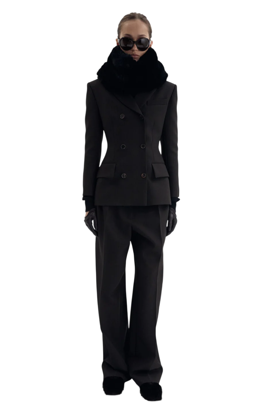 Straight-leg wool-blend pants in dark brown