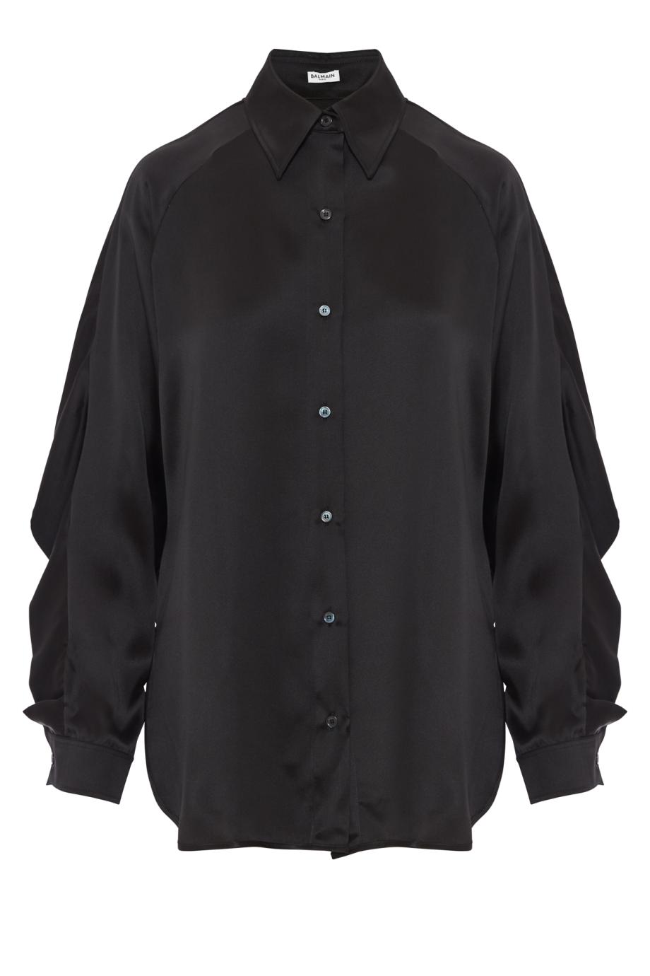 Caped silk satin shirt in black
