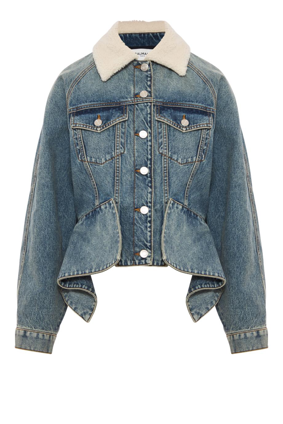 Shearling-collar denim jacket in blue jean