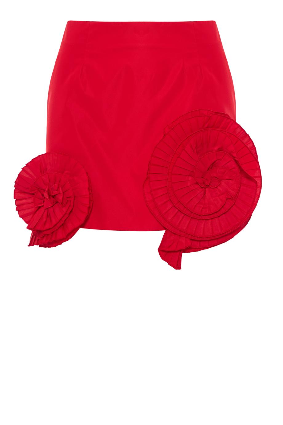 Flounced taffeta mini skirt in lipstick red