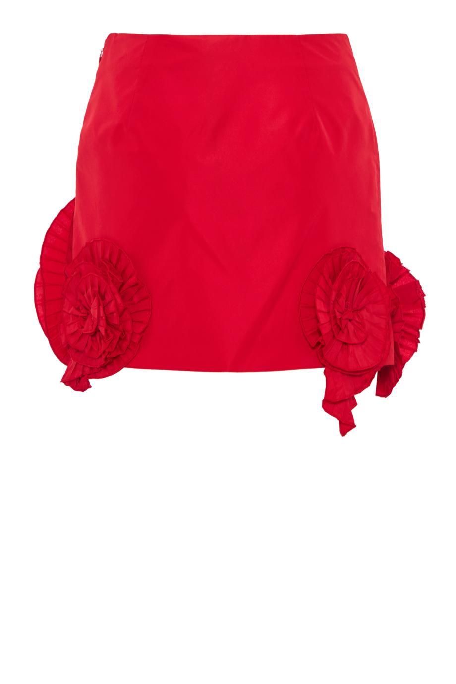 Flounced taffeta mini skirt in lipstick red