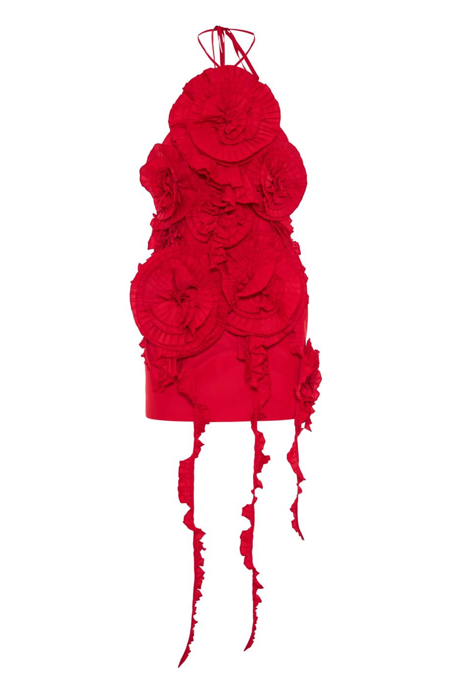Appliquéd taffeta mini dress in lipstick red