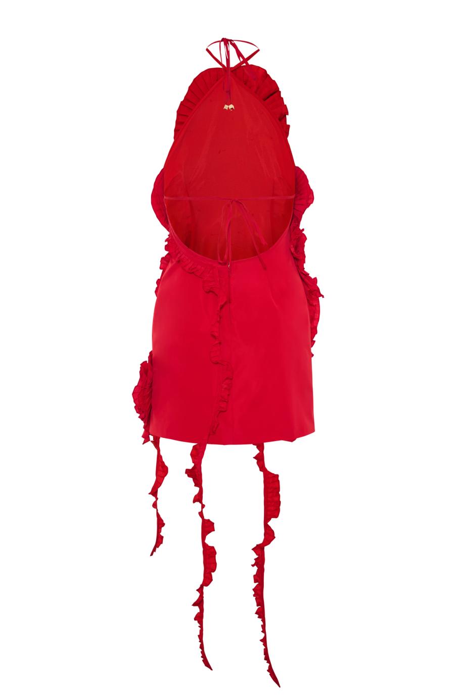 Appliquéd taffeta mini dress in lipstick red
