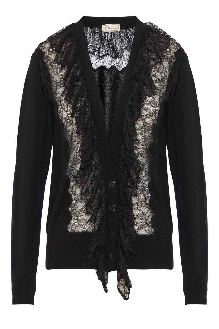 Chantilly lace wool cardigan in black