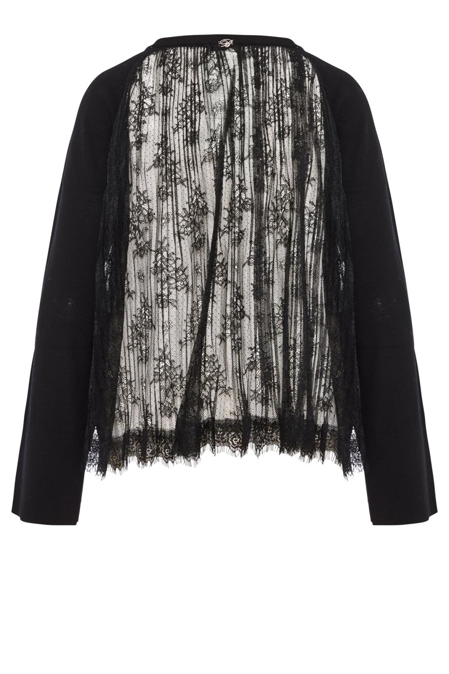 Tulle-back wool sweater in black