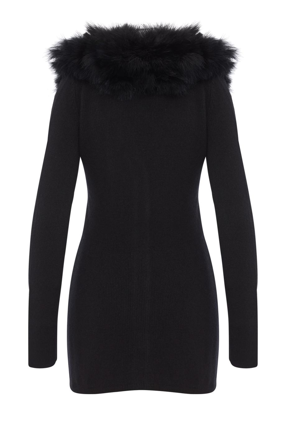 Fur-trimmed wool cardigan in black