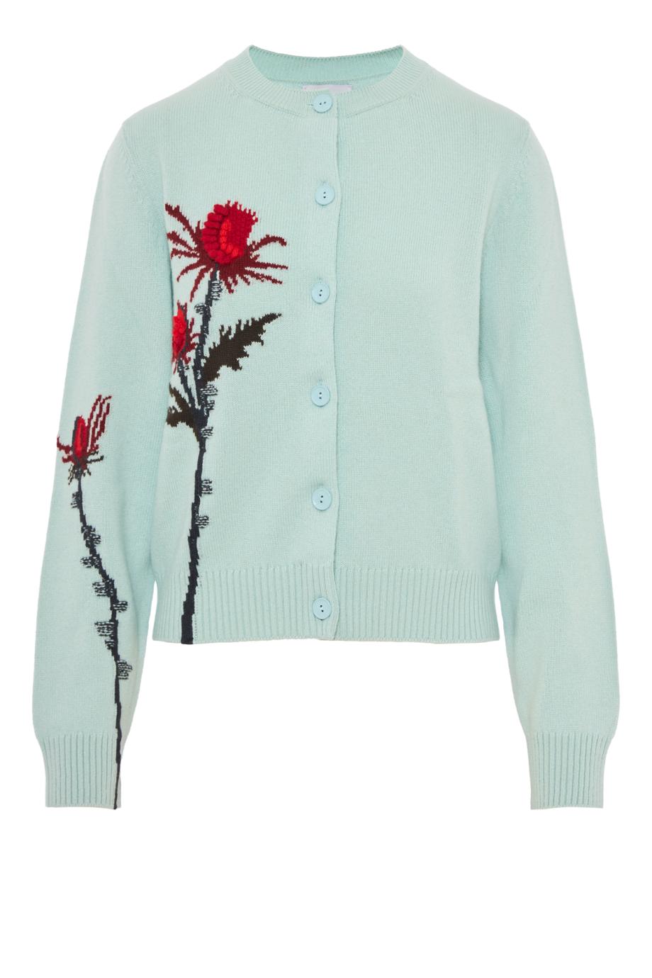 Bubble knit cashmere cardigan in turquoise