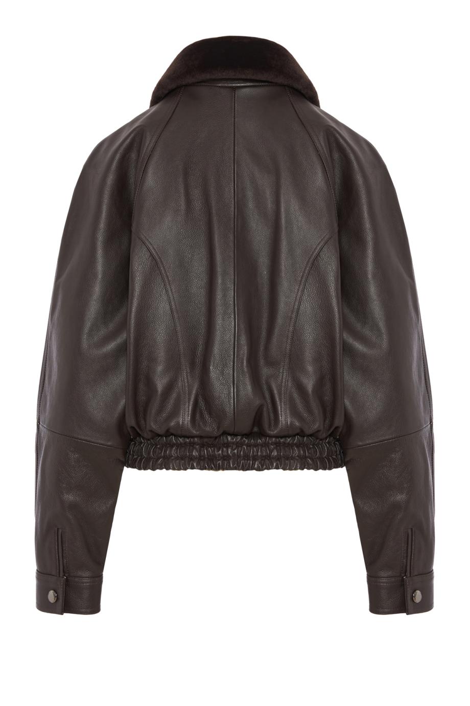 Fur-collar leather biker jacket in dark brown