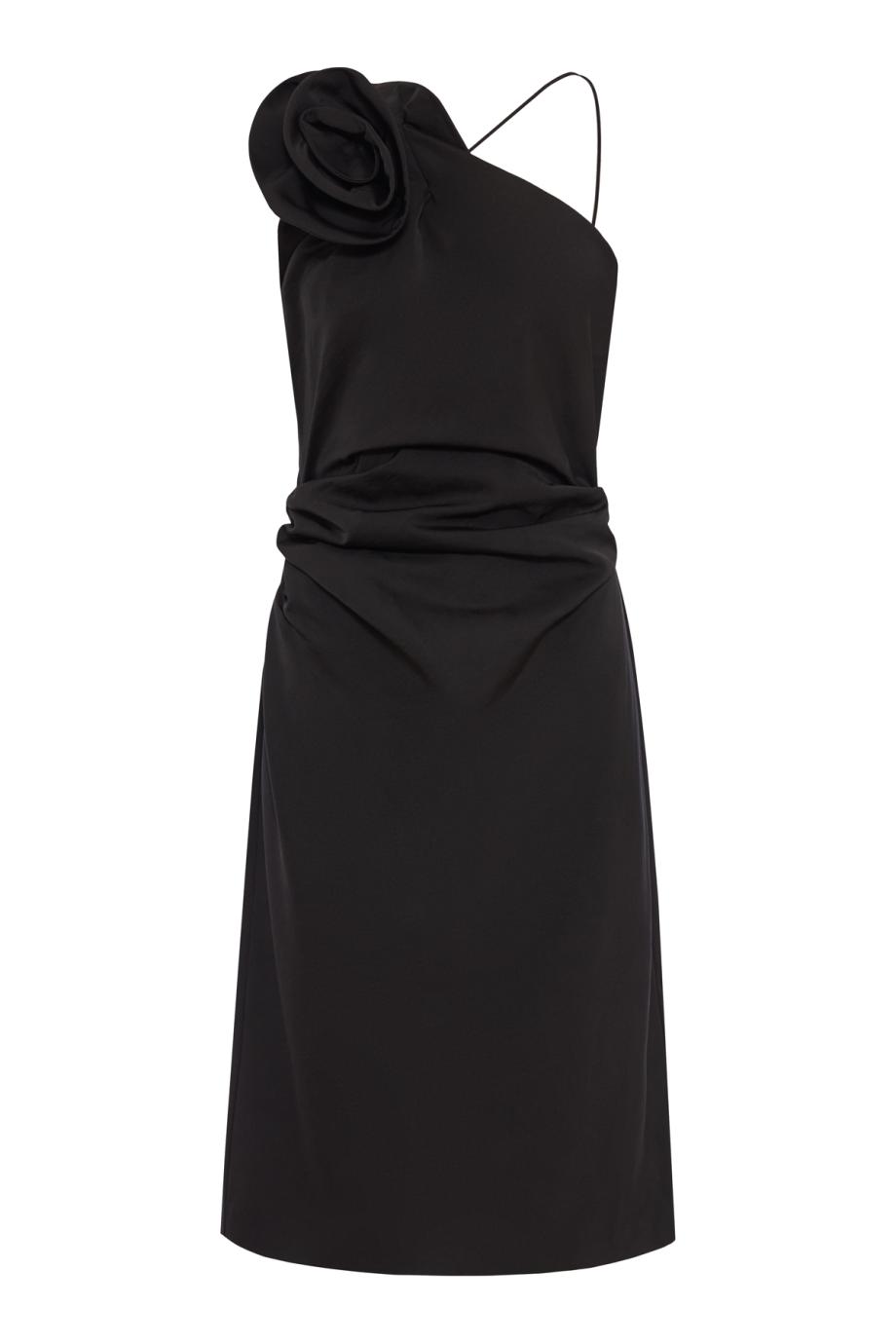 Rose one-shoulder midi dress in black